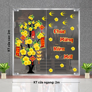 Decal dán tường Tết xuân - Cây hoa mai nở hoa