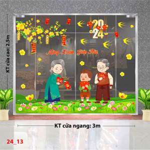 Decal dán tường Tết Xuân - cháu chúc tết ông bà Decal dán tường Tết Xuân - cháu chúc tết ông bà