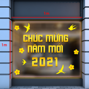 Decal dán tường Tết xuân - Chữ chúc mừng năm mới 2021 vàng