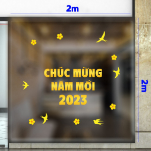 Decal dán tường Tết xuân - chúc mừng năm mới  2023 màu vàng