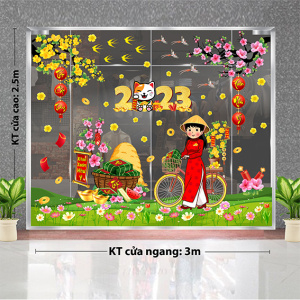 Decal dán tường Tết xuân - cô gái đi chợ tết Decal dán tường Tết xuân - cô gái đi chợ tết