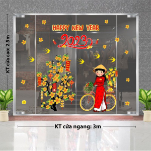 Decal dán tường Tết xuân - cô gái đi vui xuân mới Decal dán tường Tết xuân - cô gái đi vui xuân mới