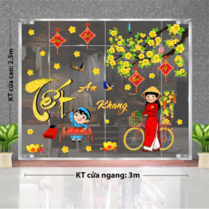 Decal dán tường Tết xuân - Cô gái vui xuân Decal dán tường Tết xuân - Cô gái vui xuân