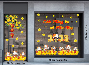 Decal dán tường Tết xuân - Đàn mèo và hoa mai vàng