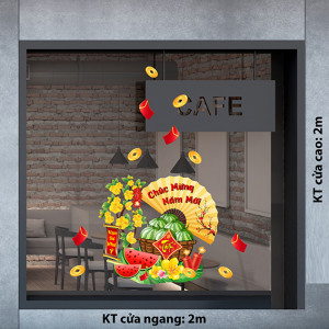 Decal dán tường Tết xuân - Dưa hấu đỏ và cành mai Decal dán tường Tết xuân - Dưa hấu đỏ và cành mai