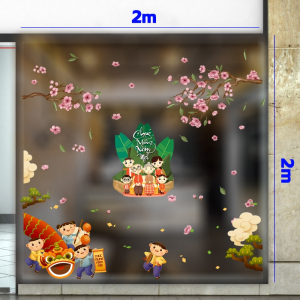 Decal dán tường Tết xuân - Gia đình xem múa rồng Decal dán tường Tết xuân - Gia đình xem múa rồng