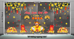 Decal dán tường Tết xuân - hai cành mai vàng và ông thần tài tết Decal dán tường Tết xuân - hai cành mai vàng và ông thần tài tết