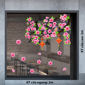 Decal dán tường Tết xuân - hoa đào tươi thắm 1 Decal dán tường Tết xuân - hoa đào tươi thắm 1