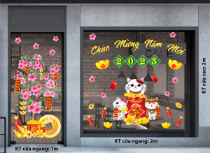Decal dán tường Tết xuân - Hoa đào và ba chú mèo Decal dán tường Tết xuân - Hoa đào và ba chú mèo