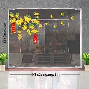 Decal dán tường Tết xuân - hoa mai vàng và pháo 1 Decal dán tường Tết xuân - hoa mai vàng và pháo 1