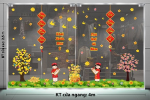 Decal dán tường Tết xuân - mai đào khoe sắc Decal dán tường Tết xuân - mai đào khoe sắc