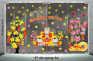 Decal dán tường Tết xuân - Mai vàng và chim én mùa xuân