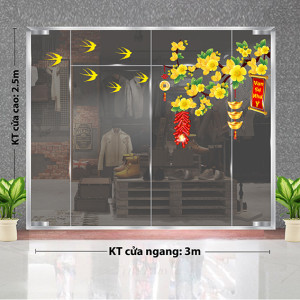 Decal dán tường Tết xuân - Mai vàng và pháo Decal dán tường Tết xuân - Mai vàng và pháo