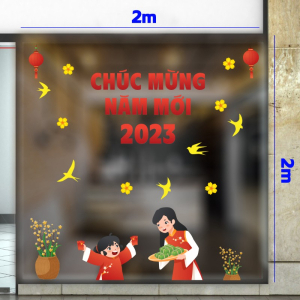 Decal dán tường Tết xuân - Mẹ và bé khoe áo mới tết Decal dán tường Tết xuân - Mẹ và bé khoe áo mới tết