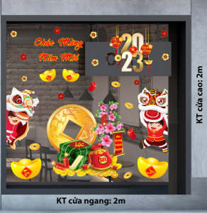 Decal dán tường Tết xuân - múa lân bêm mâm bánh Decal dán tường Tết xuân - múa lân bêm mâm bánh