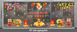 Decal dán tường Tết xuân - múa lân dưới hoa mai xuân combo 8m Decal dán tường Tết xuân - múa lân dưới hoa mai xuân combo 8m