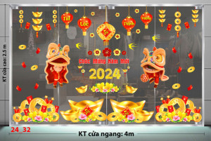 Decal dán tường Tết xuân - Múa lân mùa xuân 4m Decal dán tường Tết xuân - Múa lân mùa xuân 4m