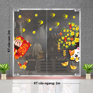 Decal dán tường Tết xuân - Thần tài và hoa mai Decal dán tường Tết xuân - Thần tài và hoa mai