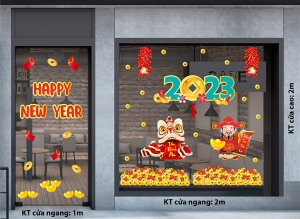 Decal dán tường Tết xuân - Thần tài và ông lân Decal dán tường Tết xuân - Thần tài và ông lân