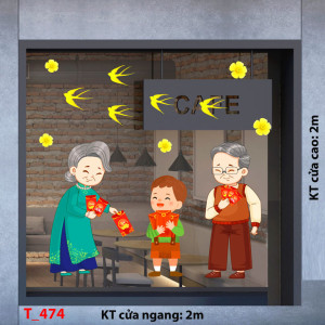 Decal dán tường Tết xuân - Cháu chúc tết ông bà Decal dán tường Tết xuân - Cháu chúc tết ông bà