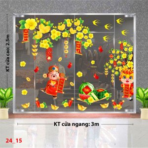 Decal dán tường Tết Xuân - Thần tài bên cành mai Decal dán tường Tết Xuân - Thần tài bên cành mai