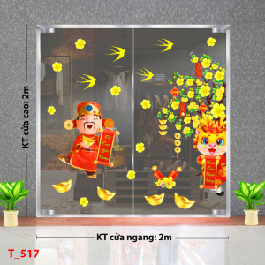Decal dán tường Tết xuân - Thần tài và bé rồng Decal dán tường Tết xuân - Thần tài và bé rồng