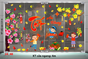 Decal dán tường Tết xuân - Bé vui bên cành mai Decal dán tường Tết xuân - Bé vui bên cành mai