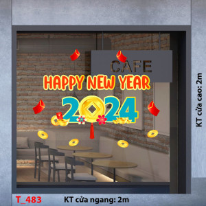 Decal dán tường Tết xuân - Chữ happy new year 2024 Decal dán tường Tết xuân - Chữ happy new year 2024