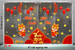 Decal dán tường Tết xuân- Hai phong pháo đỏ Decal dán tường Tết xuân- Hai phong pháo đỏ