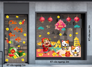 Decal dán tường Tết xuân- Bánh chưng dưa hấu và ông thần tài Decal dán tường Tết xuân- Bánh chưng dưa hấu và ông thần tài