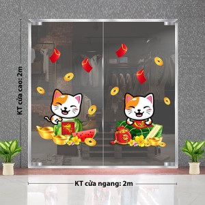 Decal dán tường Tết xuân -Bánh chưng và chú mèo Decal dán tường Tết xuân -Bánh chưng và chú mèo