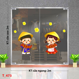 Decal dán tường Tết xuân -Bé đón xuân năm 2024 Decal dán tường Tết xuân -Bé đón xuân năm 2024