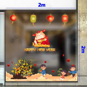 Decal dán tường Tết xuân- Bé vui bên hoa mai Decal dán tường Tết xuân- Bé vui bên hoa mai