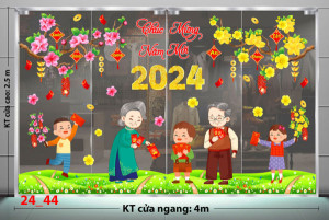 Decal dán tường Tết xuân- Cháu vui được bà li xì Decal dán tường Tết xuân- Cháu vui được bà li xì