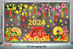 Decal dán tường Tết xuân- Cành đào và bánh chưng  Decal dán tường Tết xuân- Cành đào và bánh chưng