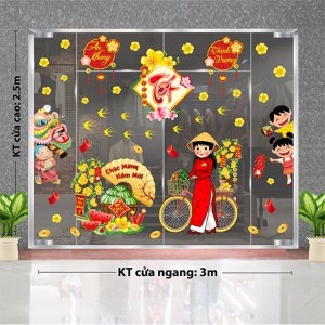 Decal dán tường Tết xuân -cô gái chào năm mới Decal dán tường Tết xuân -cô gái chào năm mới