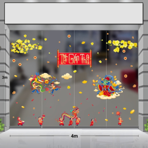 Decal dán tường Tết xuân -combo 4m múa rồng Decal dán tường Tết xuân -combo 4m múa rồng