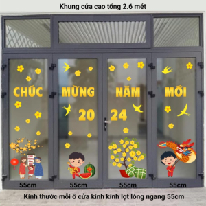 Decal dán tường Tết xuân- combo cửa 4 cánh 3 Decal dán tường Tết xuân- combo cửa 4 cánh 3