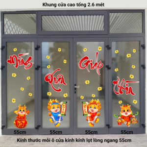 Decal dán tường Tết xuân -combo cửa 4 cánh 4 Decal dán tường Tết xuân -combo cửa 4 cánh 4