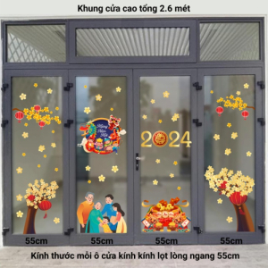 Decal dán tường Tết xuân -combo kính 4 cánh 1 Decal dán tường Tết xuân -combo kính 4 cánh 1
