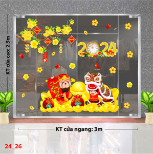 Decal dán tường Tết xuân- Bé múa lân bên thần tài Decal dán tường Tết xuân- Bé múa lân bên thần tài