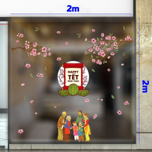 Decal dán tường Tết xuân- Gia đình chúc tết ông bà Decal dán tường Tết xuân- Gia đình chúc tết ông bà