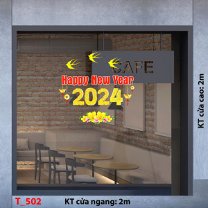 Decal dán tường Tết xuân -Happy new year năm 2024