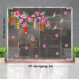 Decal dán tường Tết xuân -Hoa đào và pháo nổ 1 Decal dán tường Tết xuân -Hoa đào và pháo nổ 1