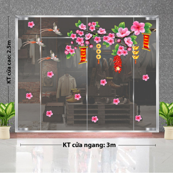 Decal dán tường Tết xuân -Hoa đào và pháo nổ Decal dán tường Tết xuân -Hoa đào và pháo nổ