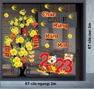 Decal dán tường Tết xuân- hoa mai khoe sắc thắm  Decal dán tường Tết xuân- hoa mai khoe sắc thắm