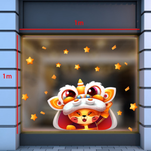 Decal dán tường Tết xuân- Mèo múa lân 1 Decal dán tường Tết xuân- Mèo múa lân 1
