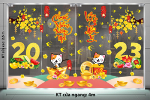 Decal dán tường Tết xuân- mèo vàng tài lộc đón xuân về 2023 Decal dán tường Tết xuân- mèo vàng tài lộc đón xuân về 2023