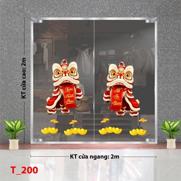 Decal dán tường Tết xuân-  Tết 200 đôi lân 