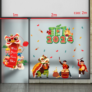Decal dán tường Tết xuân -Tết 2024 múa lân Decal dán tường Tết xuân -Tết 2024 múa lân